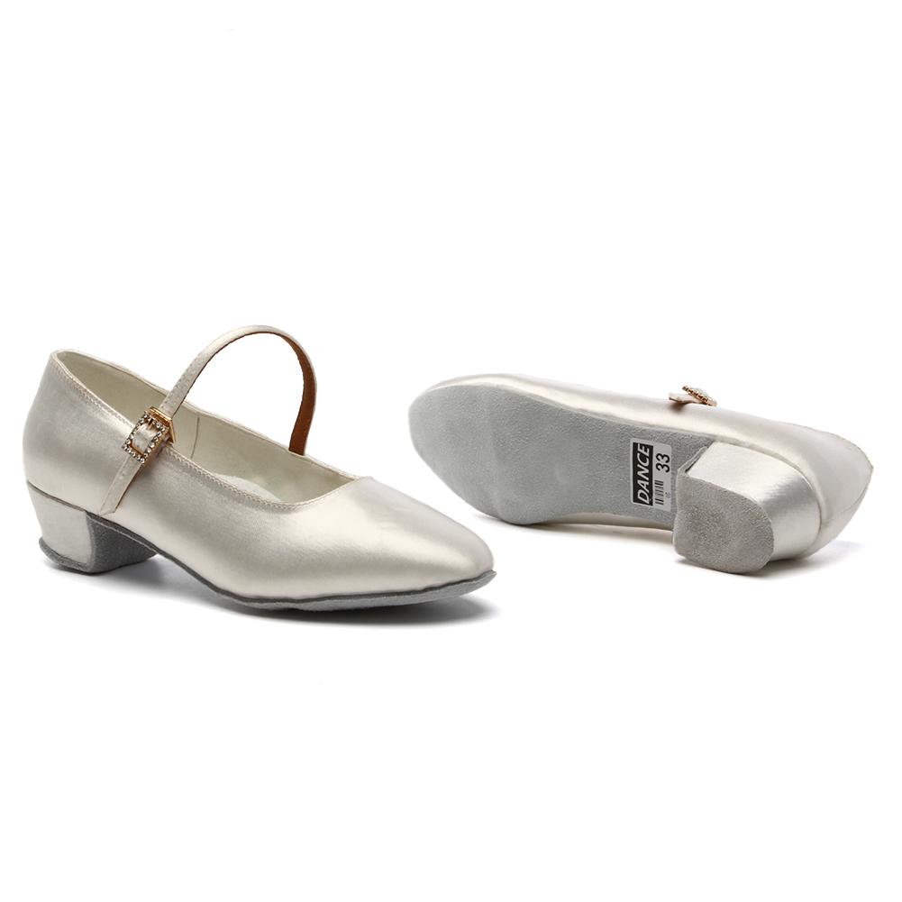 3.5CM Children Girls Women Satin Ballroom Latin Waltz Dance Shoe Low Heel Close Toe Indoor Dancing Shoes Heeled 3.5CM