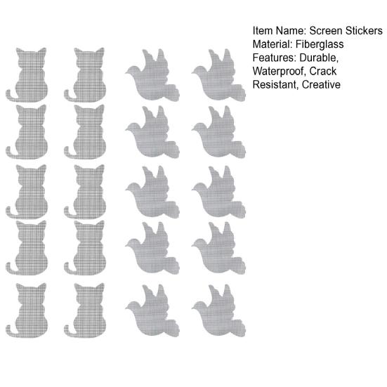 20Pcs Self Adhesive Window Screen Stickers Cat Bird Shaped Screen Repair Patch Waterproof Screen Repair Kit for Mosquito Nets Tents