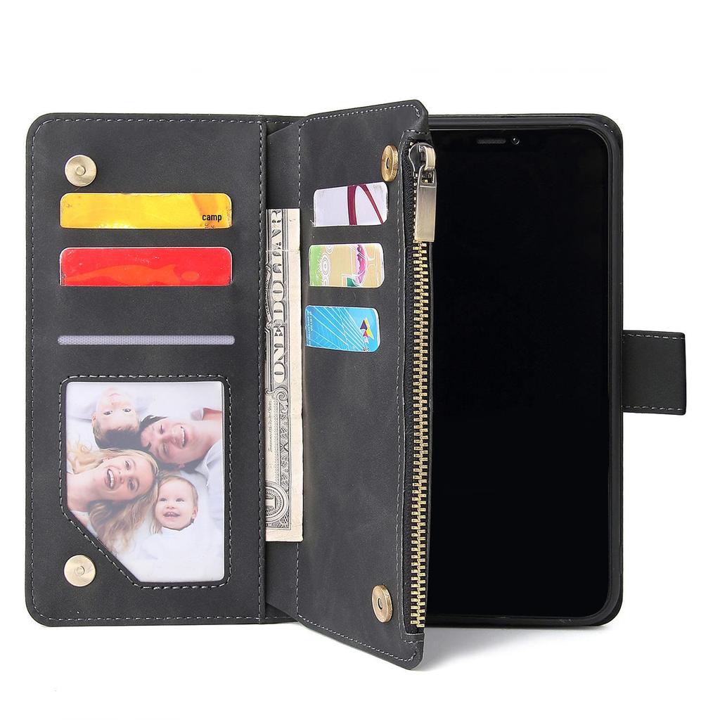 Leather Zipper Wallet Phone Case with Bracket for iPhone 12/XS