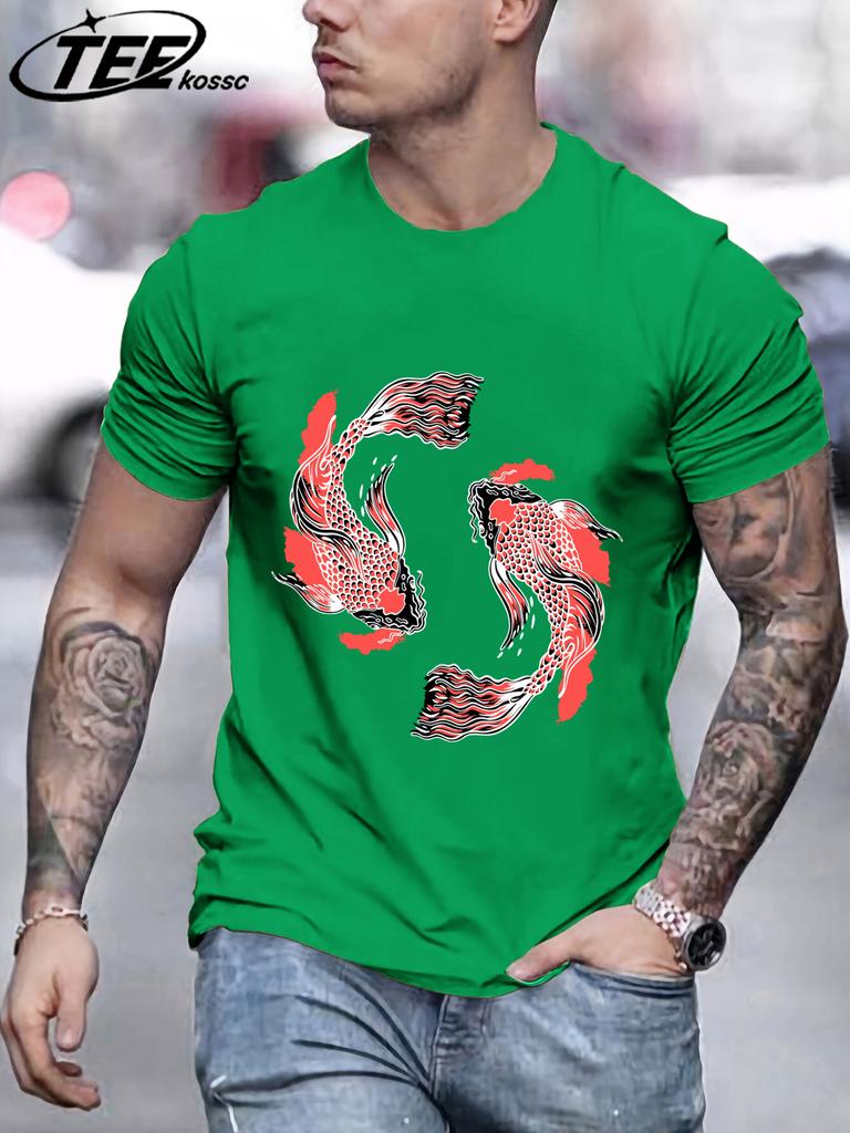 Japanese Harajuku Soaring Koi Print T Shirt Men Summer Casual Short Sleeve ONeck Loose TShirt Cotton Unisex Fashion Clothing