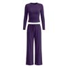 Womens Solid Color Casual Long Sleeve Top Pants Set Streetwear