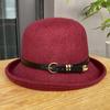 New wool hemming belt buckle dome bucket hat women's autumn and winter versatile British top hat tide
