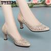 Breathable High Heels Women's Summer Bag Head Mesh Rhinestone Pointed Toe Openwork Women's Sandals