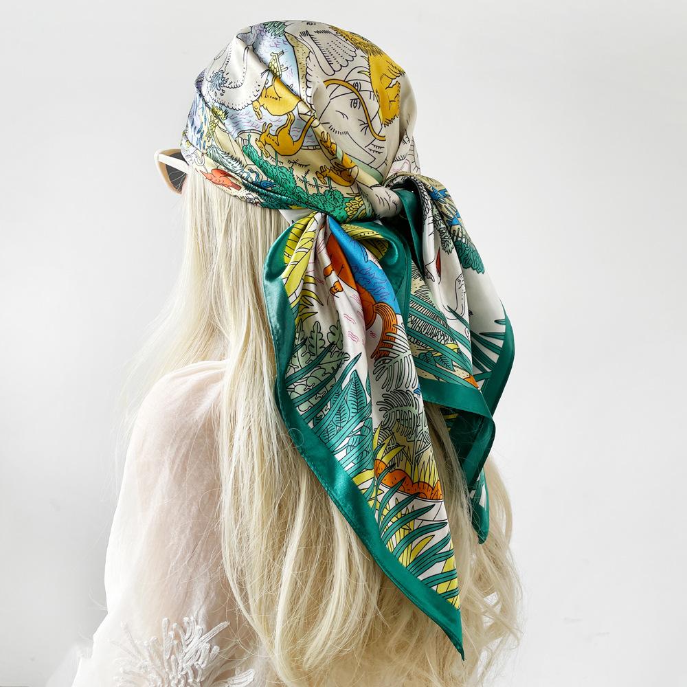 90*90cm Head Scarf for Women Like Silk Scarf Hair Scarf Printed Square Scarf Bandanas for Women