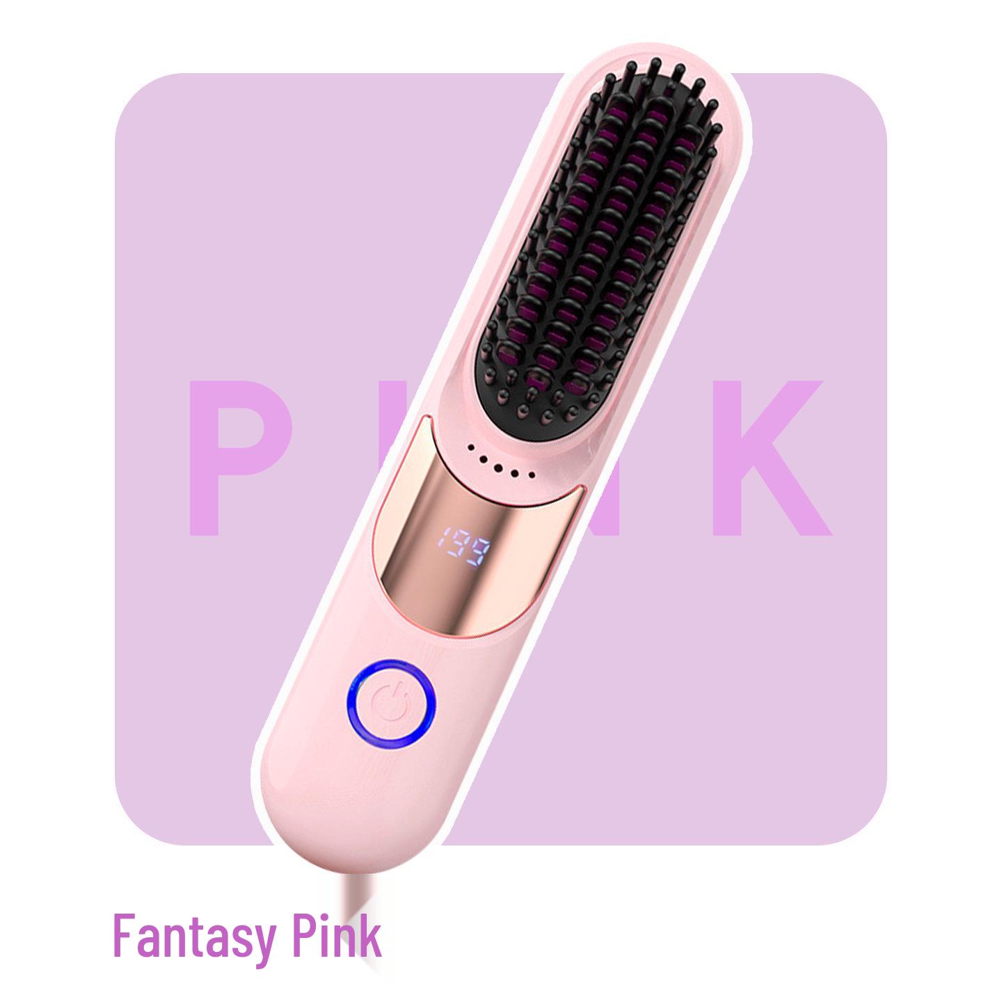 Rechargeable Portable Negative Ion Hair Straightening Comb - Dual Use for Straightening & Curling, Anti-Scald, Home Safe. розовый