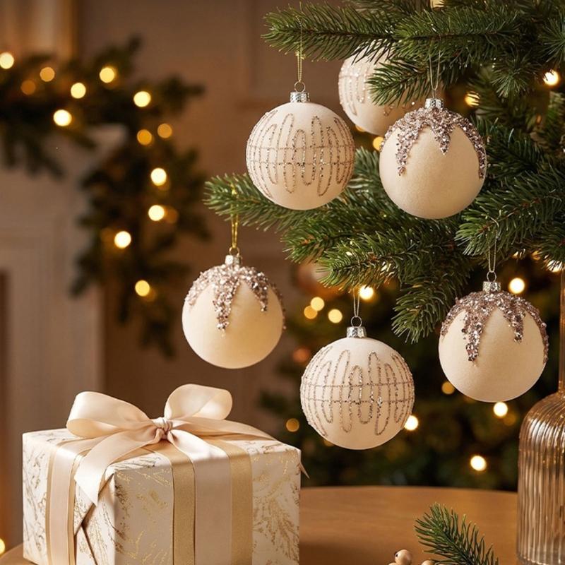 Holiday Tree Bauble Set of 6 with Patterned Finish, Hanging Style, 8 Cm Christmas Display Group for Indoor Room Use