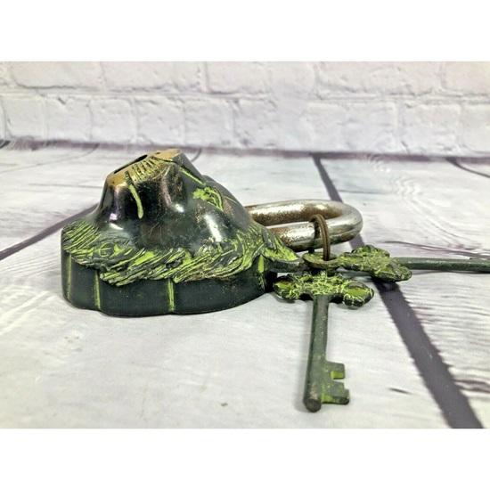 Brass Lion Home Garden Padlock with 2 Keys