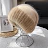 Mink Hair Hat Female Korean Version Winter New Rabbit Hair Blended Knitted Hat Temperament Headband Hat Showing Face Small Fur Hat