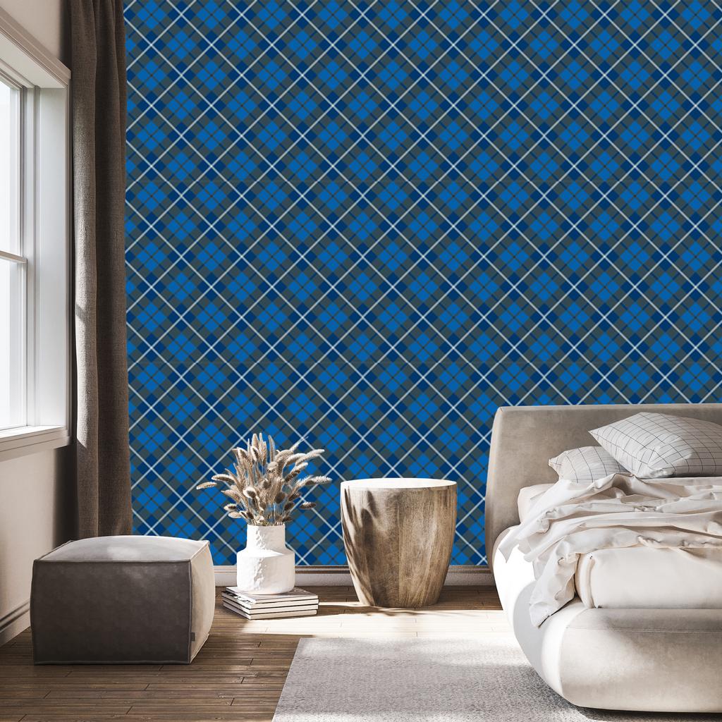Blue and navy checkered wallpaper for living room and bedroom 50x1000
