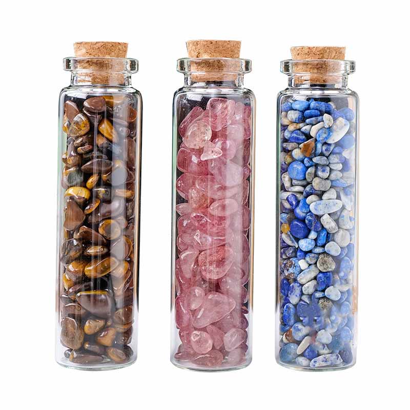 Natürliche Kristall Wunschflasche Heimdekoration Mineralchips Quarzstein Chakra Edelstein Glücksbringende Treibglasflasche Geburtstagsgeschenke