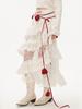 Women's Lace Skirt White Y2k Vintage Elegant Mid-length Skirt Ruffled Elastic Waist Korean Fashion Clothing