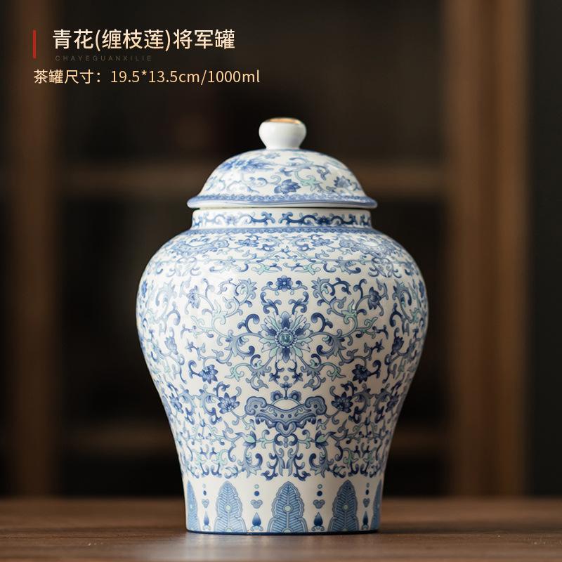 Creative Painted Floral Blue and White Porcelain Tea Pot Home Moisture-proof Sealed Coffee Jar Craft Decorative Jar Container