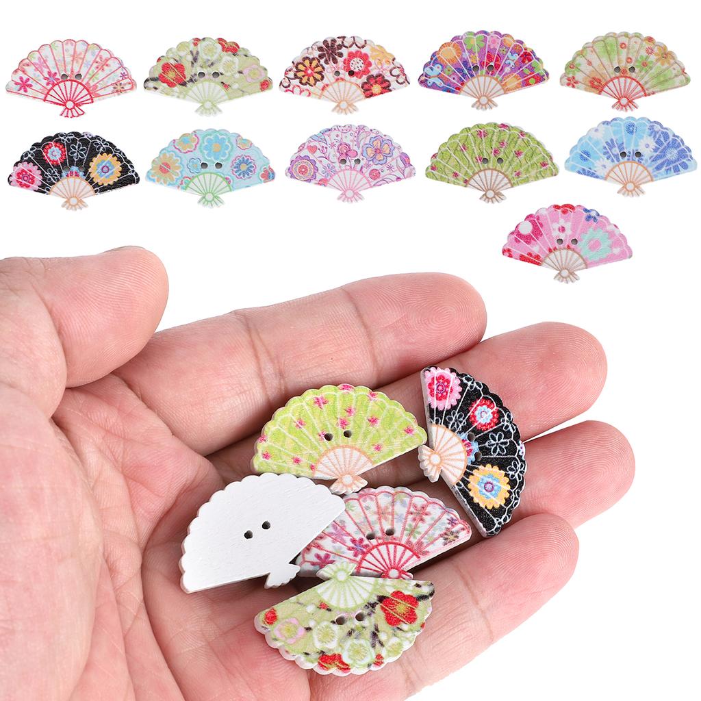 200Pcs Wooden Button Fan Shape Colorful Sewing Decoration Accessories DIY Craft Tool