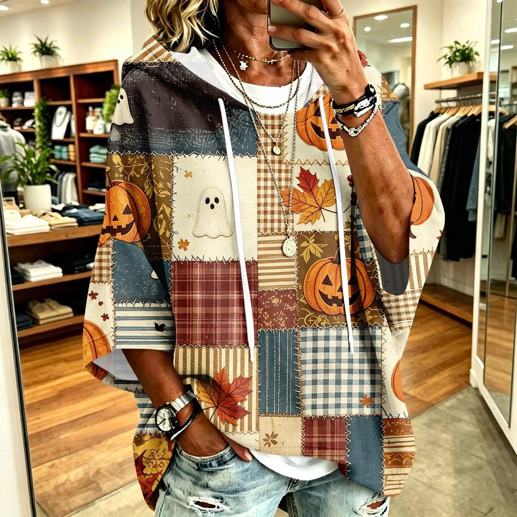 Women's Halloween Print Hoodie Loose Fit Casual Pullover