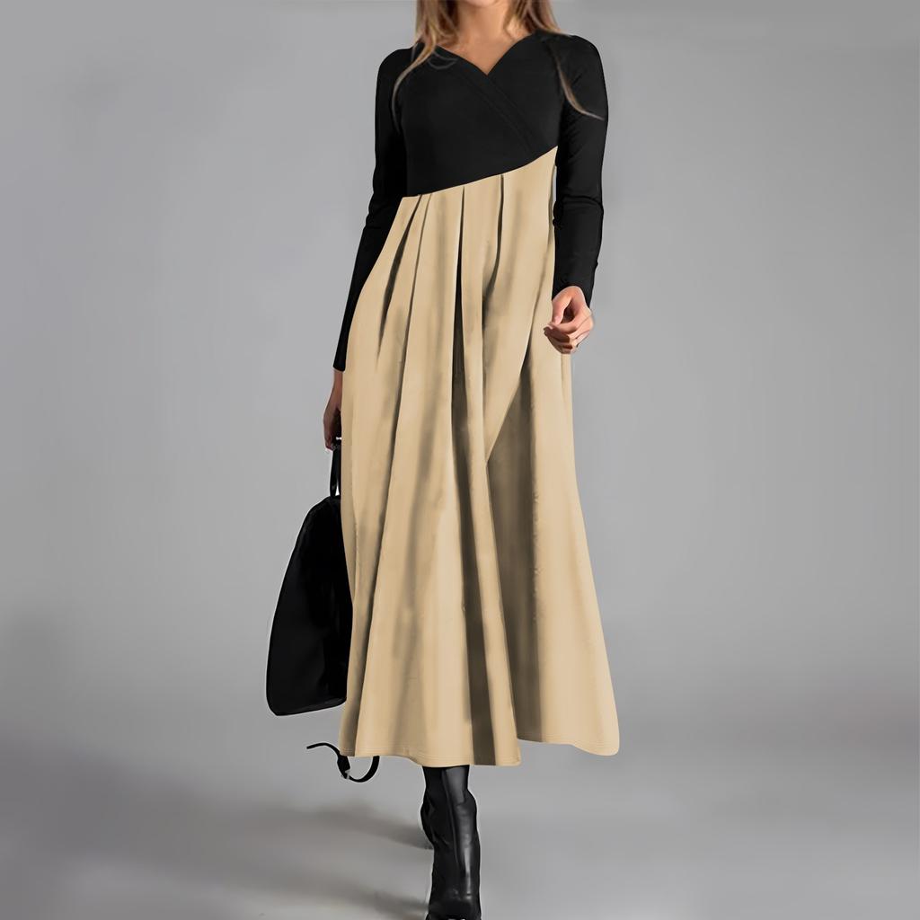 Ladies' Casual V-neck Long Sleeved Dress Color Loose And Oversized Dress