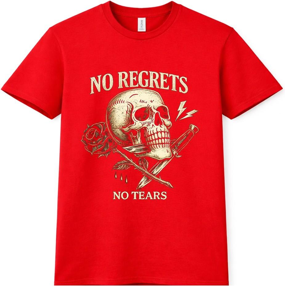 Skull T Shirt No Regrets No Tears Biker Gothic Vintage Graphic Tee S