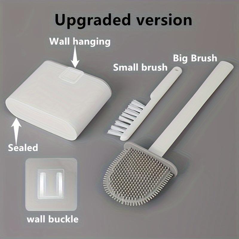 1pc Ergonomic Wall-Mounted Toilet Brush Set with Silicone Head, Space-Saving Long Handle Cleaning Kit for Bathroom, Kitchen and Living Room