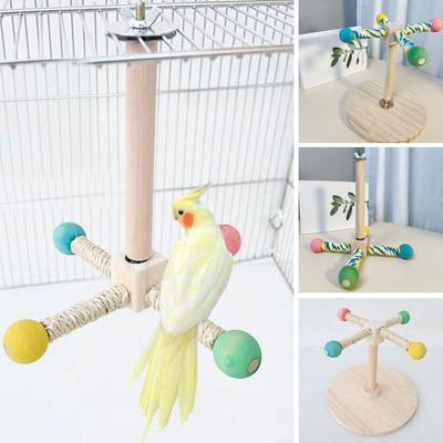 Parrot Stand Perch Toy Interactive 360 Degree Rotation Spinning Parakeet Toy Wooden Exercise Wheel Cockatiel Enrichment Toy Birdcage Accessories