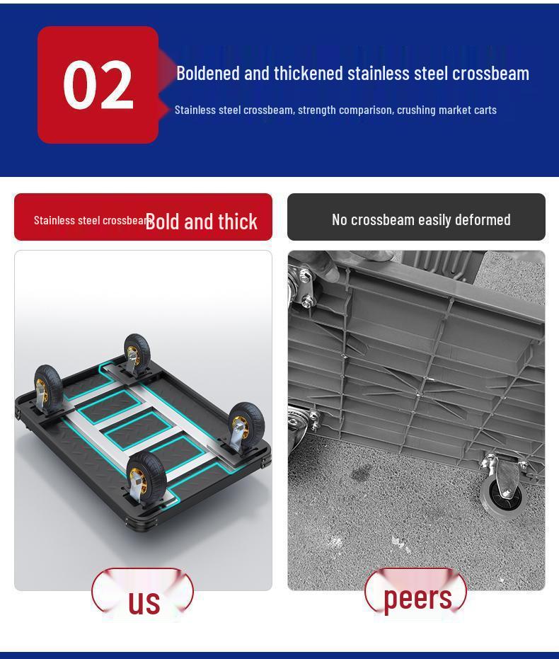 Foldable Steel Plate Hand Truck - Four-Wheel Flatbed Cart