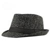 Unisex Thick Knit Wool Fedora Hat Salt and Pepper Tweed Trilby Jazz Hat Contrast Ribbon Winter Warm Small Bowler Cap