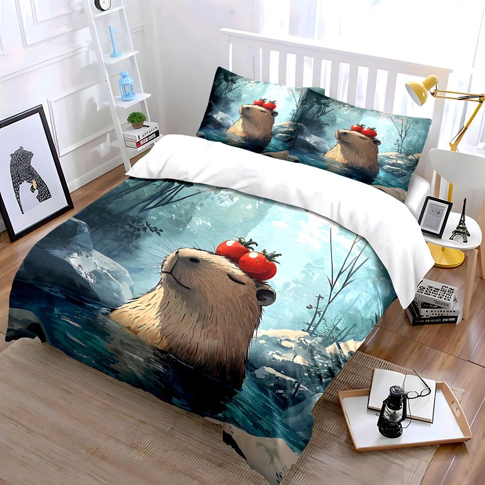 Capybara Art Set for Home Decor Bedding Set with 1 Duvet Cover 2 Pillowcases Single Double King Queen, Gift