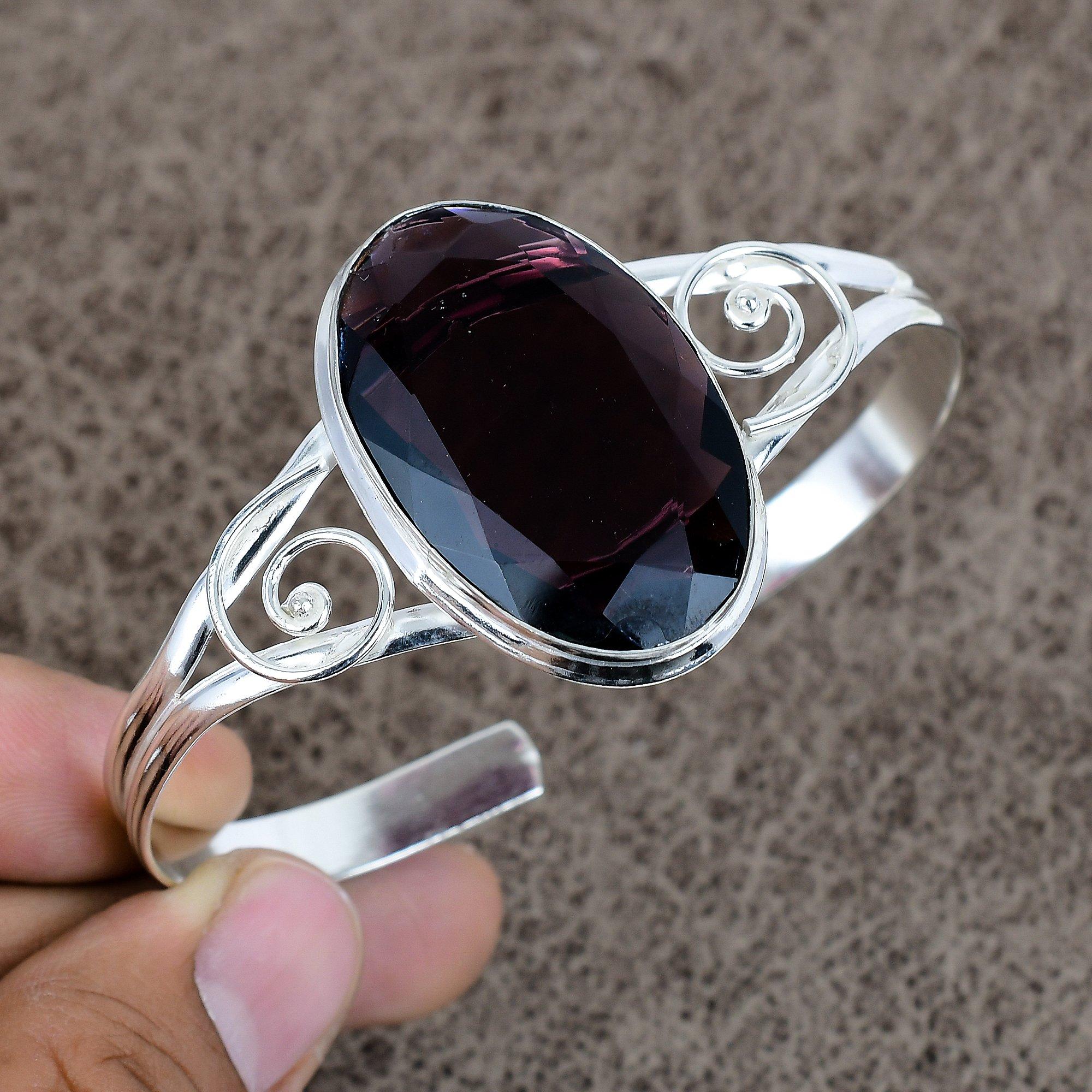 

Amethyst Gemstone Handmade 925 Sterling Silver Cuff Bangle Adjustable KKG-268