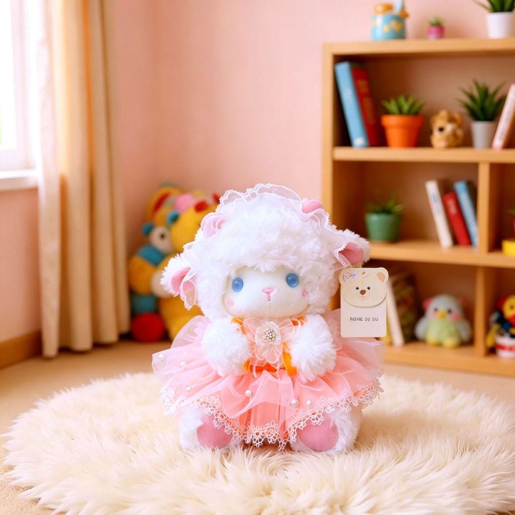 Plush Lamb Toy With Bowknot For Baby Gift And Kids Room Decor