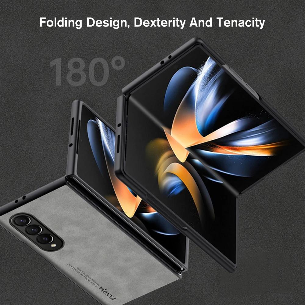 For Samsung Galaxy Zfold4 Zfold6 Zfold Z Fold 5 4 3 Fold5 Fold4 Fold3 5G Silicone Shockproof Bumper Sheepskin Leather Case