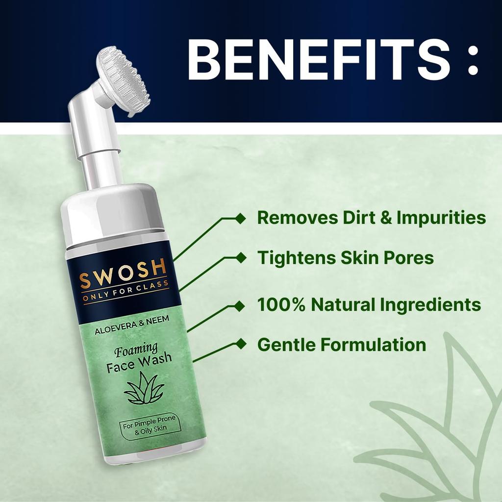 Пенка для умывания с Алоэ вера (100 мл), Aloe Vera & Neem Foaming Face Wash,  Swosh