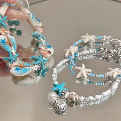 Ocean Starfish Shell Beaded Bracelet Boho Beach Bracelets For Women Summer Vacation Jewelry
