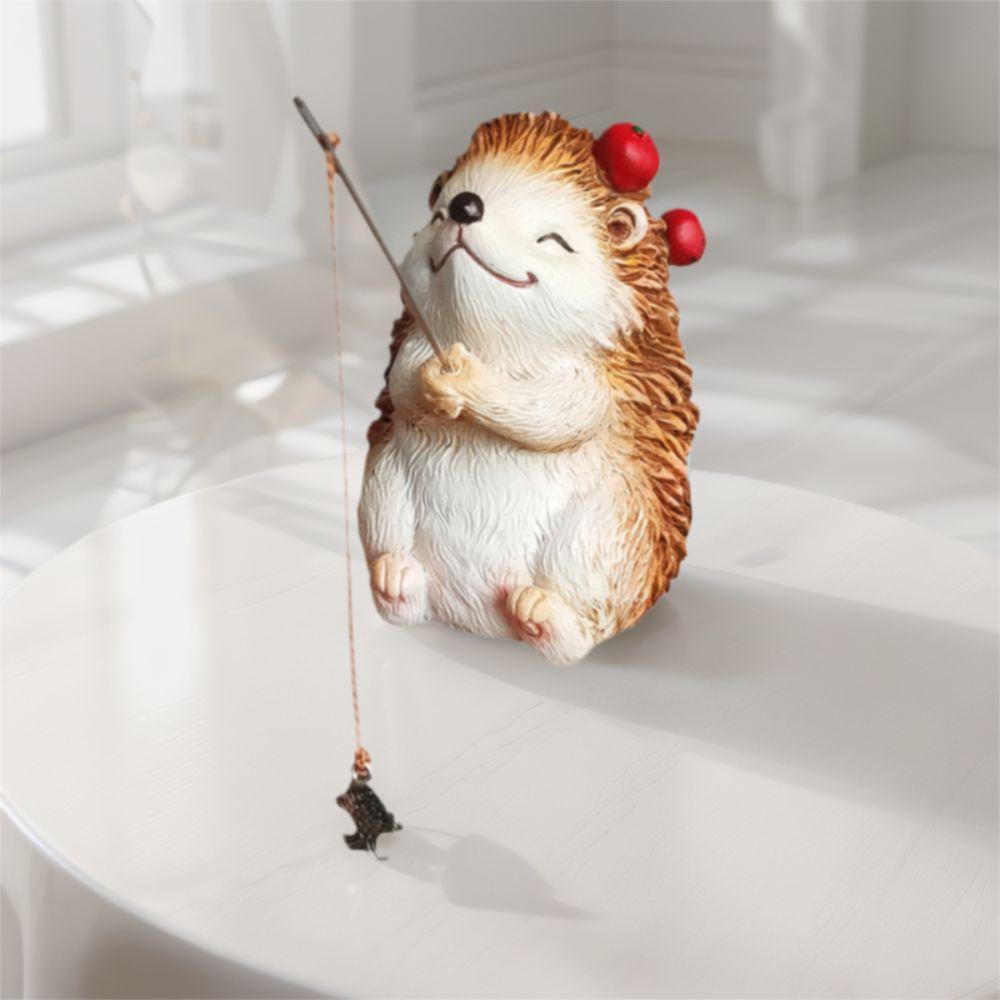 Funny Hedgehog Fishing Ornament Cute Hedgehog Statue Creative Mini Hedgehog Figurine Aquarium