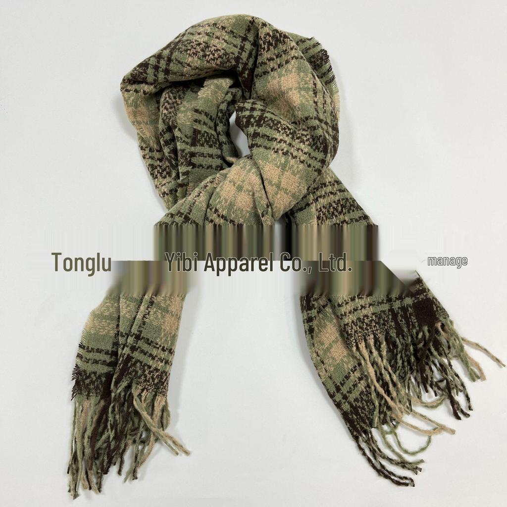 Korean Style Plaid Tassel Scarf – Winter Student Shawl & Warm Bib
