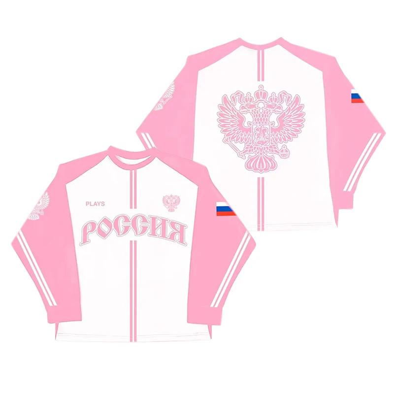 European and American Y2K street printed loose round neck top