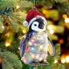Christmas Tree Hanging Accessories Animal Ornaments with Lanyard, Cute Double Sided Pendant 2026 Acrylic Gift Tags Santa Hat, 2D Flat Sign for Holiday