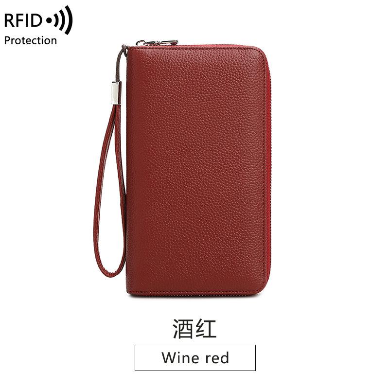 Japansk damplånbok första lagret kohud lång stor kapacitet kortfack flerkortplats stöldskydd borste dragkedja kuvertväska