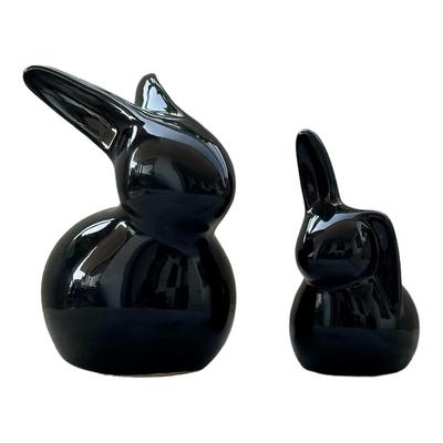 Glücksbringer-Set mit Kaninchenpaar | Dekorative Keramikfiguren, Geschenkidee, abstrakte Statue
