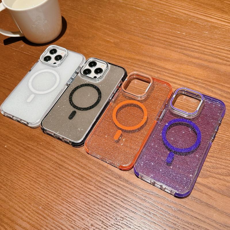 Suport pentru cameră cu sclipici colorat Husă pentru telefon pentru iPhone 15 Plus 14 Pro Max 13 12 Pro 11 Protecție lentilă magnetică moale, transparentă, rezistentă la șocuri pentru husă MagSafe