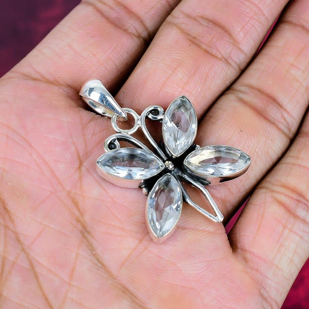 White Topaz 925 Solid Sterling Silver Pendant, Handmade Gemstone Jewelry Pendant For Memorial Day