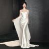 European and American Satin Travel Photography Light Wedding Dress Bride French Simple Welcome Door Dress White Tube Top Trailing Dress