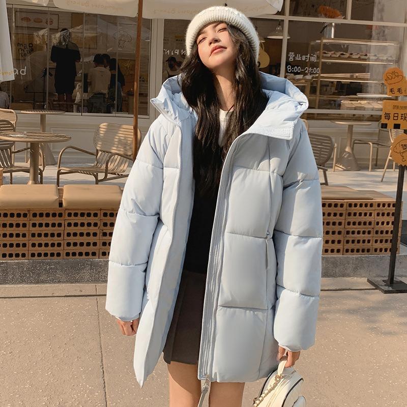 

Осень и зима новый пуховик-облачко утолщенная теплая хлопковая одежда женская средней длины с капюшоном одежда-хлеб хлопковая куртка 3XL suggestion [160--175] catties синий