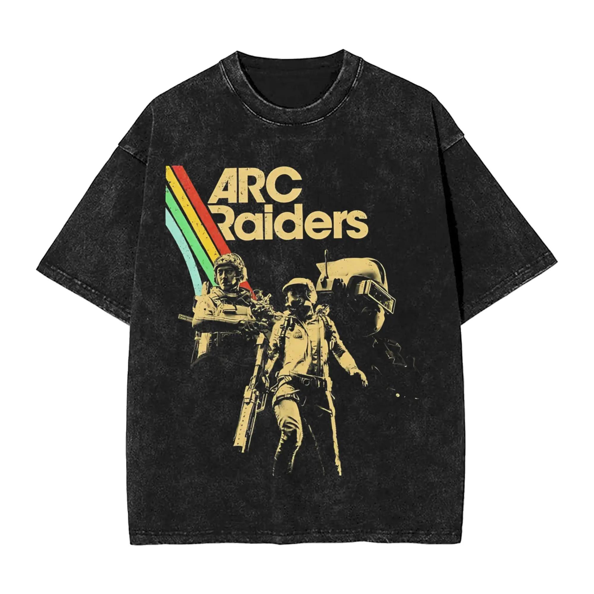 

Винтажная футболка с принтом Arc Raiders для мужчин, washed cotton, одежда с кислотной стиркой, хип-хоп, короткий рукав, женская, мужская L