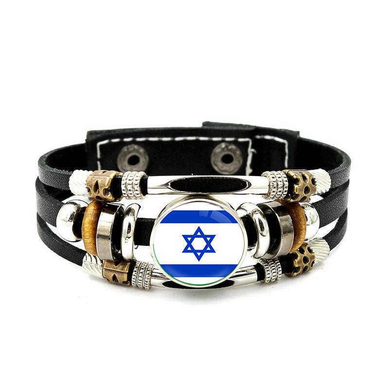 Factory National Country Flag Design Bracelet Crystal Bead Snap Button Sports National Team Jewelry Gift Leather Wrap Bracelet
