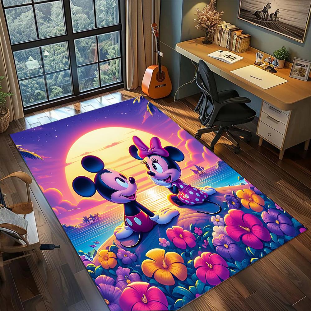 Mickey & Minnie's Playful Paradise Rug Carpet Large Area Rug Non Slip Washable Floor Mat Gamer Room Bedroom Home Decor