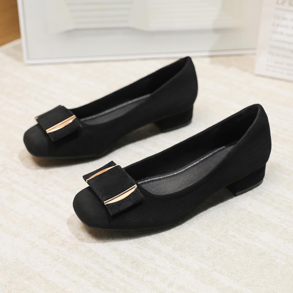 Women s French Velour Chunky Heel Shoes, 2026 Style, Square Toe, Low Cut, Comfortable Work Shoes for Long Hours 39 чёрный