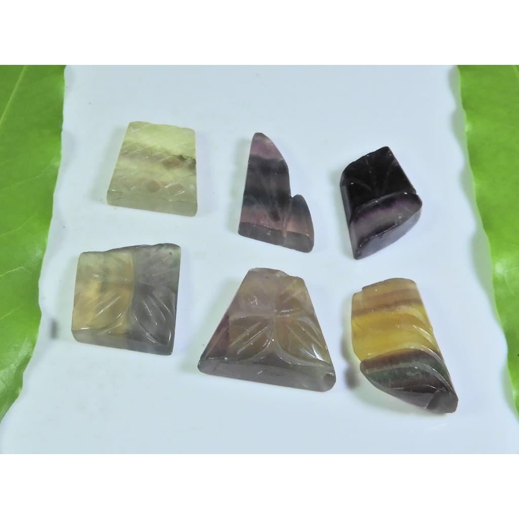 Natural Fluorite Carving Multi Colour Fancy Cabochon Loose Gemstone 6Pcs Lot A-291
