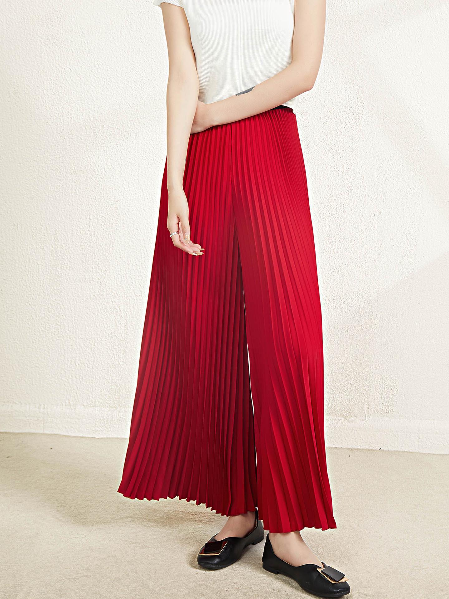 

Нишевый дизайн 2023 Женские плиссированные брюки клеш с широкими штанинами - Повседневные, Свободные, Большого размера для весны/лета One Size (90-180 cm) красный