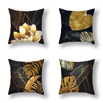 Golden Flower On Black Cushion CoverSuitable for Sofa Car Bedroom Decorative Cushion Cover Pillow Cover