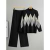 Women's Autumn/Winter Knitwear Set: Cross-Rhombus Half-High Collar Sweater with Wide-Leg Pants Fashion Two-Piece.