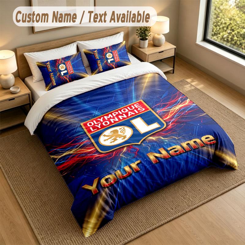 Bedding Set 1 Duvet Cover 2 Pillowcases Lyon FC Print Soft Bed Linen Bedroom Decor