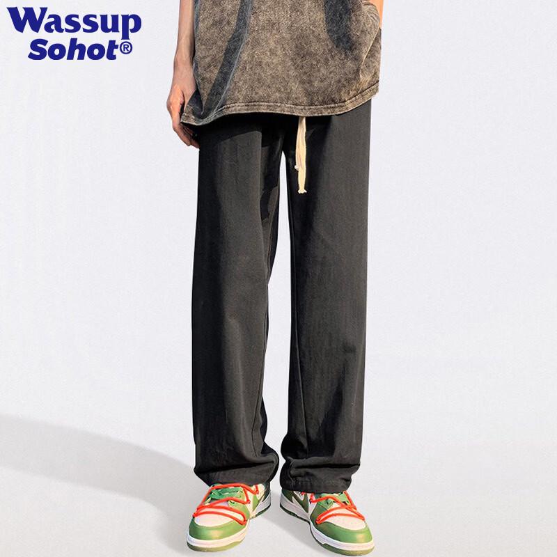 Wassup Sohot Men s Loose Straight Wide-Leg Cotton Casual Pants L